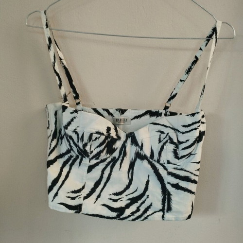 Corset-style tiger print strap top with zipper, comfortable