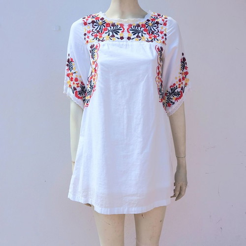 Embroidered cotton blouse dress used, white, size S