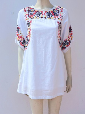 Embroidered cotton blouse dress used, white, size S