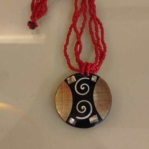 Handmade Boho Necklace with Abalone Shiva Eye Pendant like new