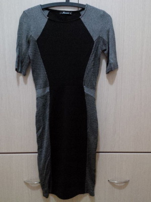 Italian midi pencil dress fitted, like new, black-gray, size S-M