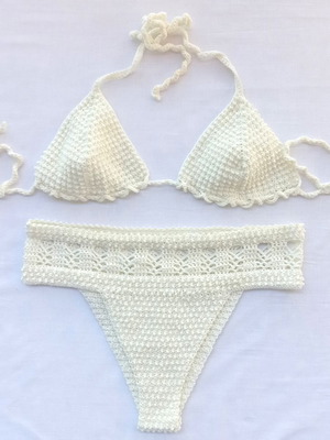 Handmade knitted swimsuit medium off-white color