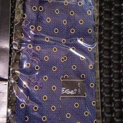 Le Cravatte Cortese tie new, 100% silk, blue with black polka dots