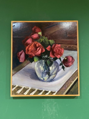 Автентично платно на Т. Казакос с червени рози 46,5x51,5 см