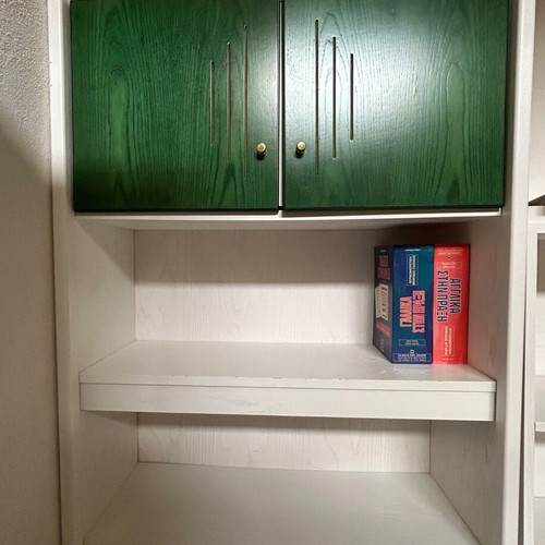 Children's bedroom set used, white-green wood for two kids