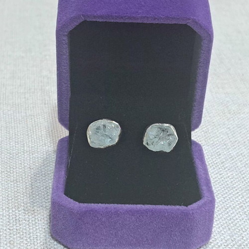 Silver Earrings 925 with Raw Aquamarine Stones Handmade