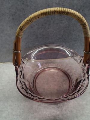 Μπολ vintage μεταχειρισμένο με πλεκτό χερούλι ψάθας art deco