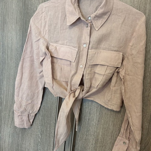 Linen short shirt women's soft pink like new Zara