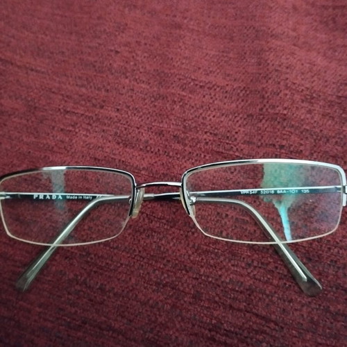 Prada vintage eyeglass frames used, gray metal rectangular shape