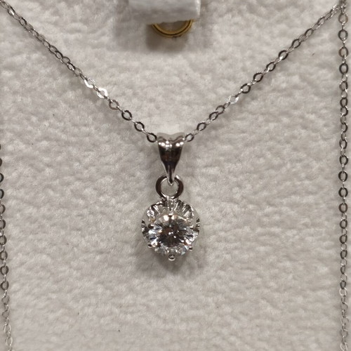 Pendant and chain 14K white gold brand new with Swarovski zirconia