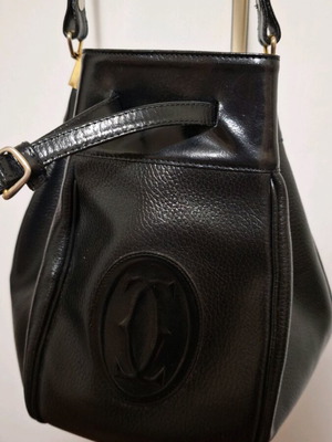 Cartier women's black leather shoulder bag like new