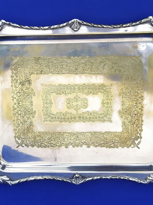 Vintage Silver Plated Serving Tray used with Floral Decoration