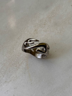 Steel ring new, silver color, US size 5 with tribal flame design