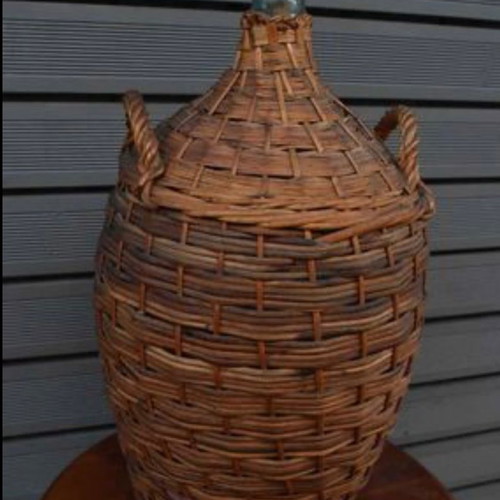 Old wicker demijohn used, dimensions 65x35