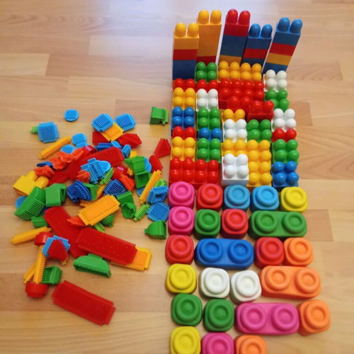 Soft children's blocks used, plastic blocks and plastic wedges