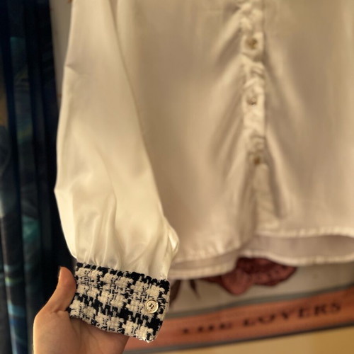 White satin shirt with tweed details like new