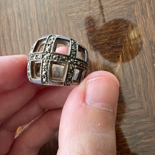 Vintage statement 925 silver ring with crystals chunky