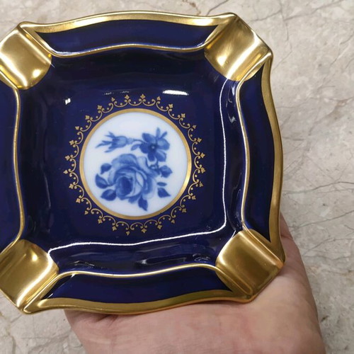 Royal Porzellan Bavaria KPM Vintage Ashtray like new with cobalt and gold