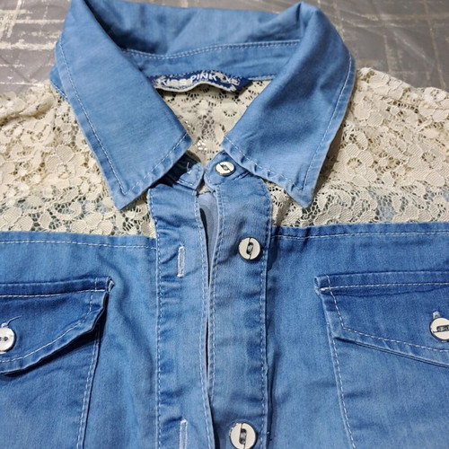 Denim shirt with lace used, size M, blue Pink Label