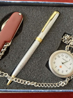 Gift set new with pocket watch, knife, and pen