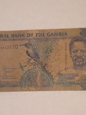 Χαρτονόμισμα Gambia 25 Dalasis ταλαιπωρημένο