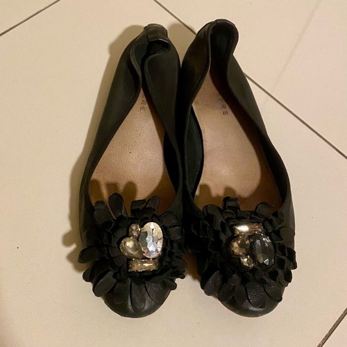 Tsakiris Mallas ballerinas used, black leather with stones, size 39