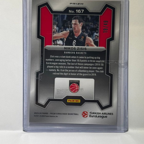 Panini Prizm Euroleague Card Nikos Zisis 2023-24 Orange Prizm new
