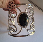 Cuff bracelet new, Art Nouveau style with black cabochon stone