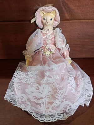 Porcelain cat doll new with sitting or hanging option