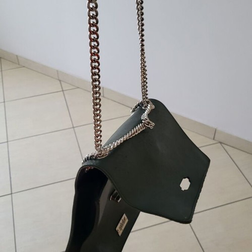 Ophelia handmade leather crossbody bag like new green with silver chain