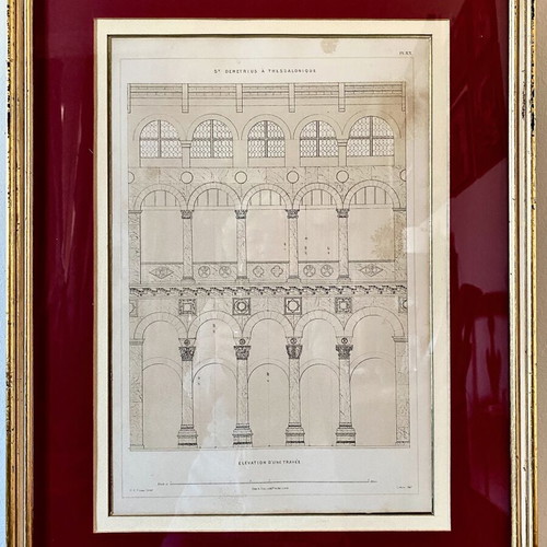 Lithograph with section of Saint Demetrios church in Thessaloniki like new