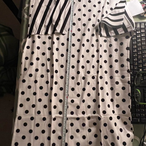 Makri T-shirt new, white with black polka dots, size medium