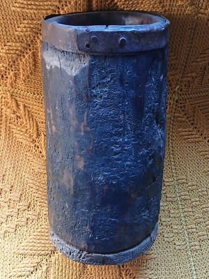 Wooden mortar used, handmade, large and solid