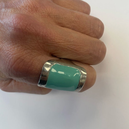 Modern silver turquoise rectangular ring like new