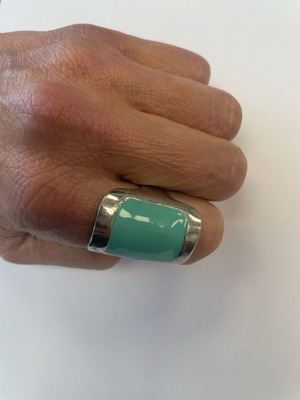 Modern silver turquoise rectangular ring like new