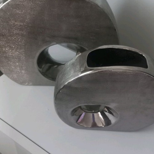 Decorative vases used, set of 2 gray silver flowerpots