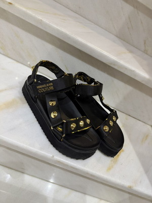Versace sandals used, black and gold, size 40
