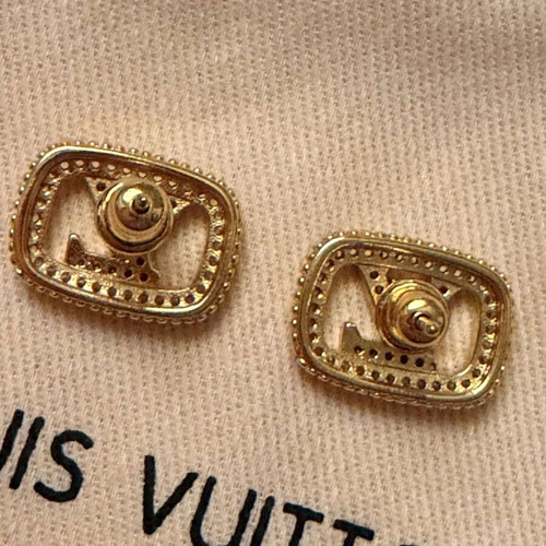 LV style earrings, 18K gold plated stainless steel with stones
