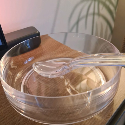 Plexi glass salad bowl new with serving spoons