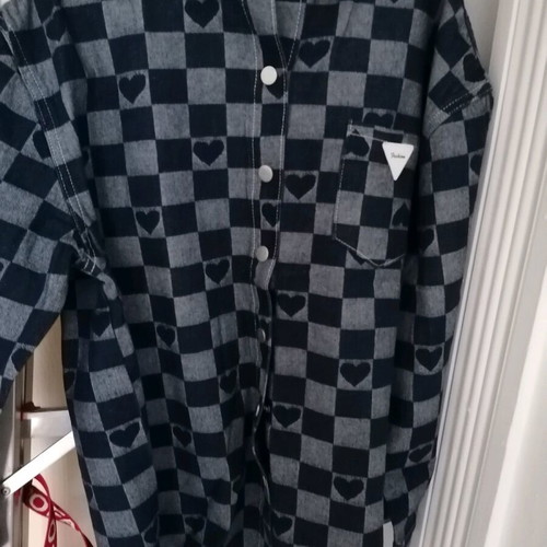 Tempish denim jacket with checkered card suit pattern like new, gray