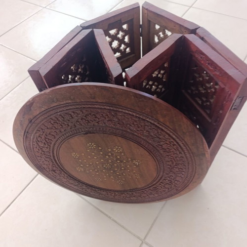 Handmade Indian Sheesham wood and brass side table