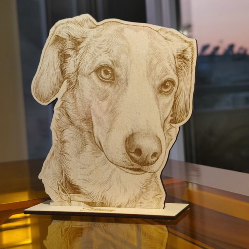 Personalized wooden pet portrait new, laser engraved