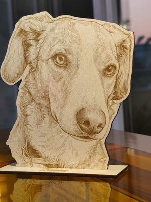 Personalized wooden pet portrait new, laser engraved