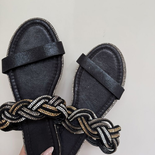 Flat sandals with rhinestones size 38 like new, black