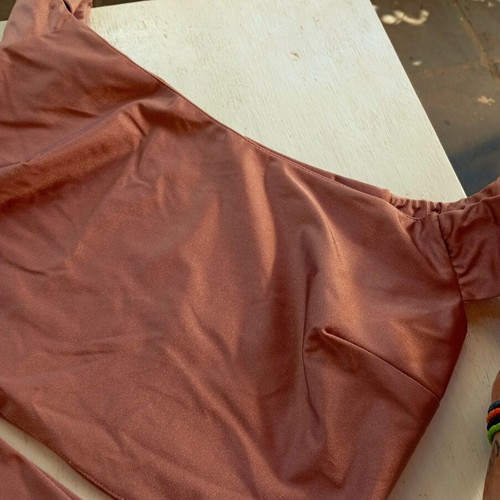 Set blouse and skirt new, bronze color, fits up to large