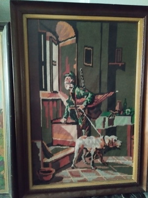 Embroidery paintings used, set of 2 with hunter and ducks theme