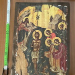 Ξύλινη θρησκευτική εικόνα μεταχειρισμένη, χαρτί σε ξύλο