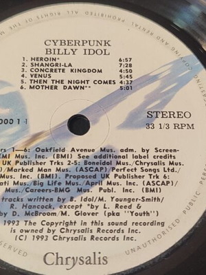 Cyberpunk Billy Idol vinyl record used, scratched, no case
