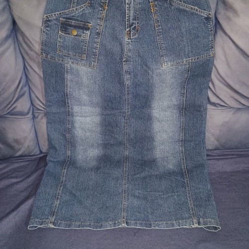 Denim long skirt with cargo pocket, vintage style, blue
