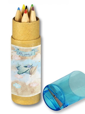 Travel-themed colored pencils new, 6 colors in kraft box